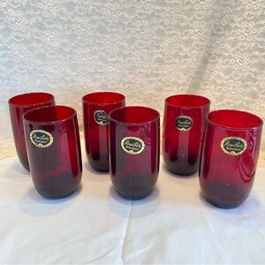 Vintage Anchor Hocking Royal Red Glasses (6) well preserved shown by stickers
